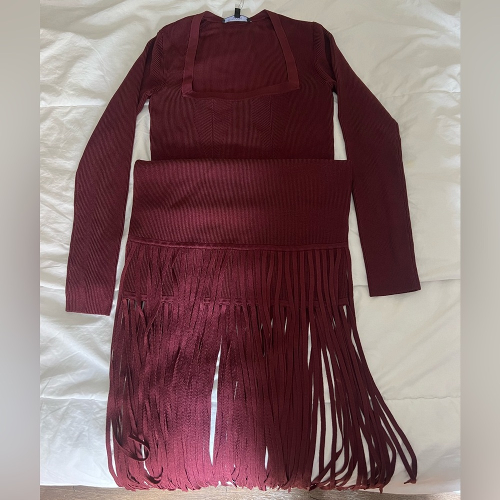 Elegant Long Sleeve Burgundy Dress